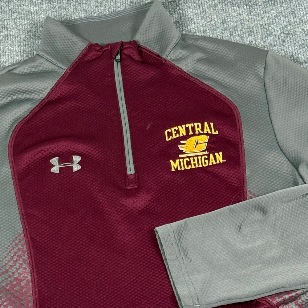 Under Armour Medium Central Michigan Quarter Zip Pullover Gray Maroon Athletic